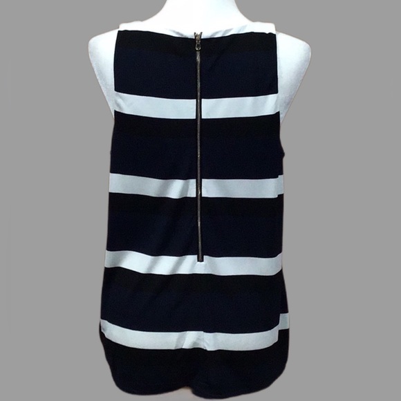 Ann Taylor Striped Tank Blouse, Blue/Black/White, Back Zipper, Size Petite Large - Picture 3 of 7